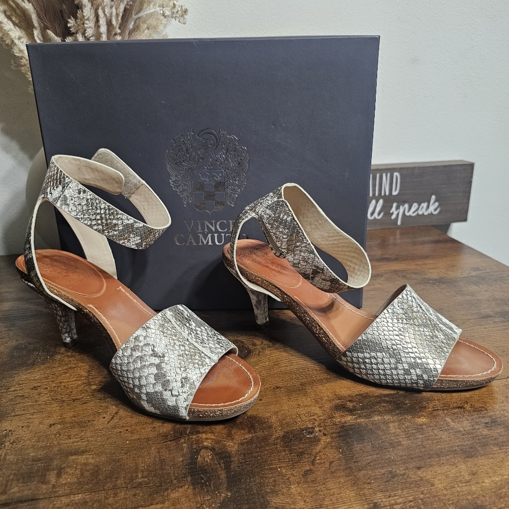Vince Camuto Metallic Snake Print Heels
